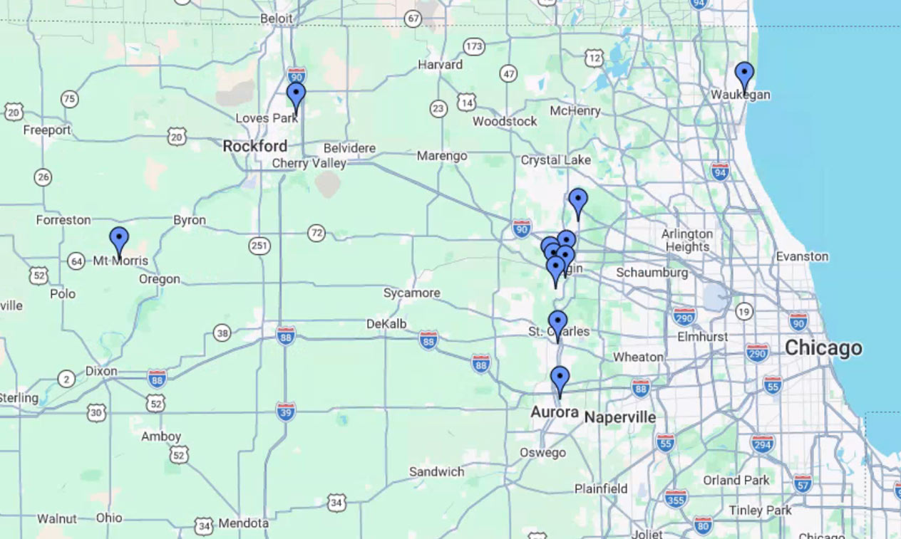 Map showing locations