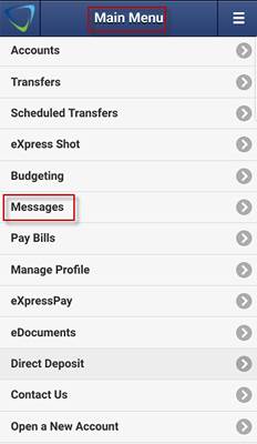 secure-017 Screen capture shows Messages area highlighted in mobile app main menu.