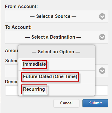 transfers-014 Screen capture shows Scheduling Options.