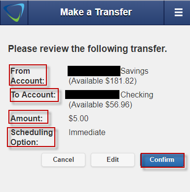 transfers-016 Screen capture shows prompt to review your transfer.