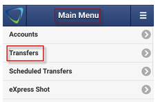 transfers-018 Screen capture shows highlighted areas for Main Menu, then Transfers.