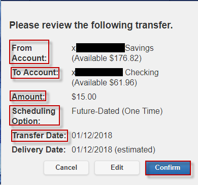 transfers-020 Screen capture shows prompt to review your transfer.