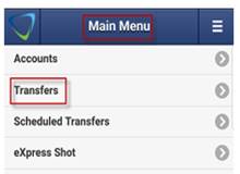 transfers-022 Screen capture shows Main Menu, then Transfers option.