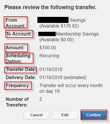 transfers-024 Screen capture shows message to review following transfer.