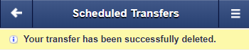 transfers-032 Screen capture shows alert stating your transfer was successfully deleted.